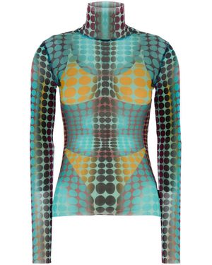 Jean Paul Gaultier Printed Mesh Top - Blue