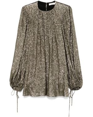 Chloé Gerafftes Mini-Kleid Aus Seidenlamé - Grau