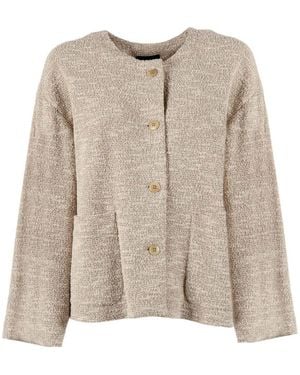Emporio Armani Cotton Blend Blazer Jacket - Natural
