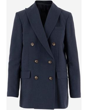 F.it Double Breasted Viscose And Linen Jacket - Blue