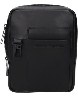 Piquadro Leather Shoulder Bag - Black