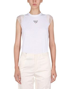 DSquared² T-Shirt With Sheer Mesh Sleeves - White