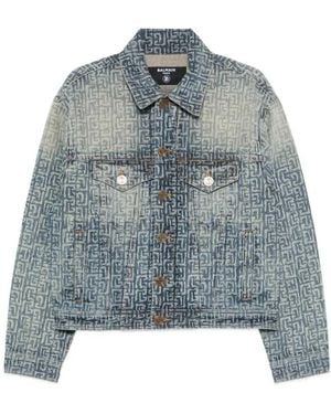 Balmain Denim Jack Met Monogram - Blauw