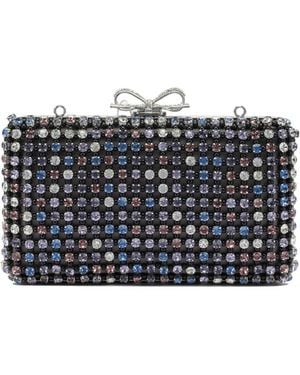 Self-Portrait Multi-Crystal Knit Clutch Bag - Black