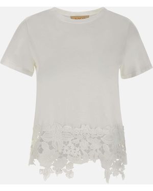 Kaos Lace Embroidered Cotton T Shirt - White