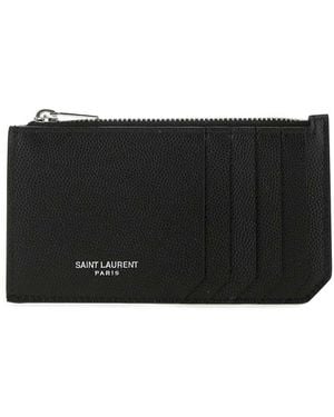Saint Laurent Fragmenten Lederen Kaarthouder Met Zip - Zwart