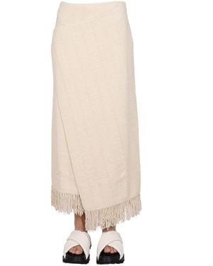 Jil Sander Fringed Wrap-Effect Midi Skirt - Natural