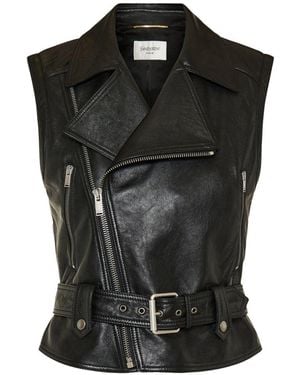 Saint Laurent Leather Biker Vest - Black