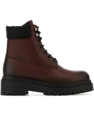 Prada Botines de cuero marrón oscuro