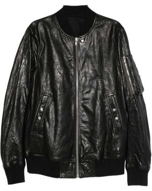 Rick Owens Leather Bomber Jacket - Black