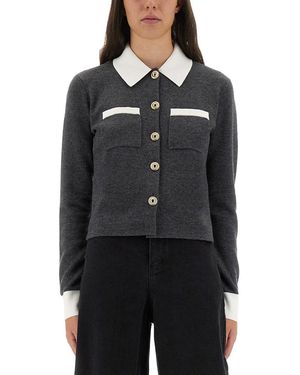 Self-Portrait Cardigan With Contrasting Collar - Grau