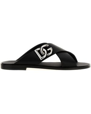 Dolce & Gabbana Leren Sandalen Met Dg-Logo - Zwart