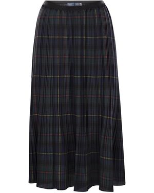 Polo Ralph Lauren Gonna A Quadri Georgette Pieghettata - Blu