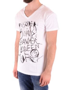 McQ Printed V-Neck Short Sleeve Cotton T-Shirt - White