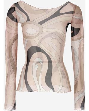 PUCCI Tule Top Met Marmeren Print - Naturel