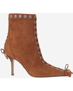 Mach & Mach Leather Boots With Triangle Toe - Brown