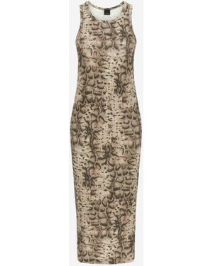 Pinko Stretch Cotton Dress With Animal Print - Metallic