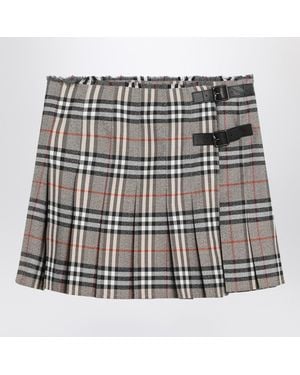 Burberry Wool Kilt Skirt With Check Pattern - Grey