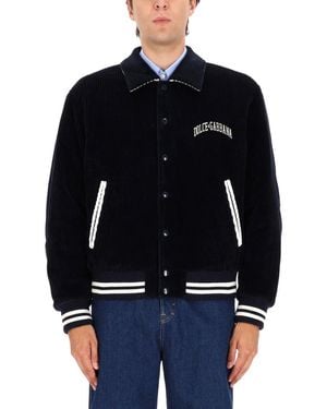Dolce & Gabbana Corduroy Jacket With Embroidered Logo - Blue