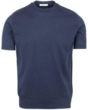 Paolo Pecora T -shirt In Maglia Fine Blu Navy - Blauw