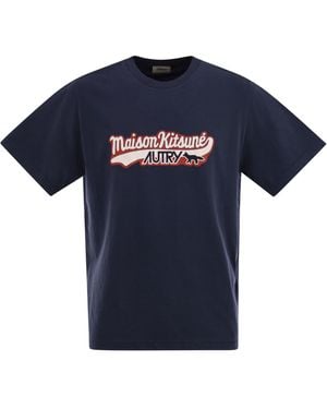 Autry X Maison Kitsune T Shirt With Logo - Blue