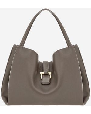 Ferragamo Leder Umhängetasche - Grau