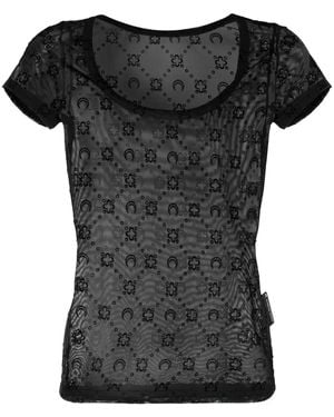 Marine Serre Crescent Moon-Motif Mesh Top - Black