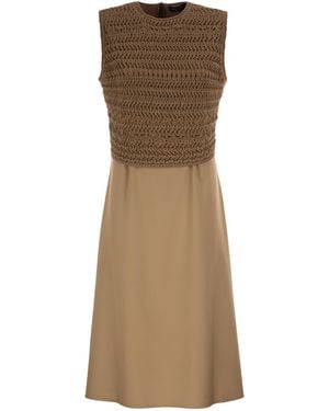 Fabiana Filippi Midi Dress With Crochet Bodice And Fluid Skirt - Brown