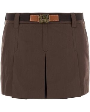 スカート MIU MIU Panama pleated mini skirt with belt Marrone Panama pleated mini skirt with belt MIU MIU - Nugnes1920