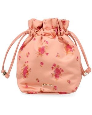 Ganni Mini Pouch Handbag With Stamp Design - Pink
