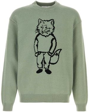 Maison Kitsuné Mint Green Cotton Blend Sweater