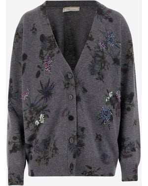 Blumarine Wool Blend Cardigan Met Strass - Grijs