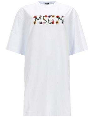 MSGM Abito T Shirt Con Logo - White
