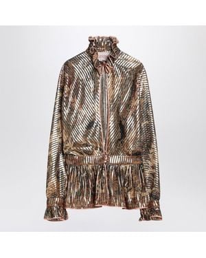 Valentino Loose Pleated Silk Blend Shirt - Brown
