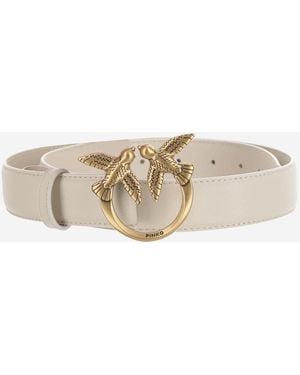 Pinko Love Berry Leather Belt - Natural