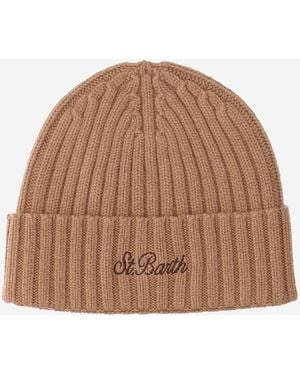 MC2 Saint Barth Wool Blend Beanie With Logo - Brown