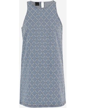 Pinko Light Cotton Sleeveless Dress With Rhinestones - Blue
