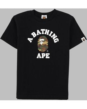 A Bathing Ape T Shirt Con Logo E Stampa Mimetica - Black