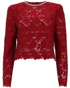 Self-Portrait Lace Crystal Trim Top - Red