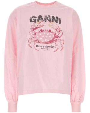Ganni Cotton T Shirt - Pink