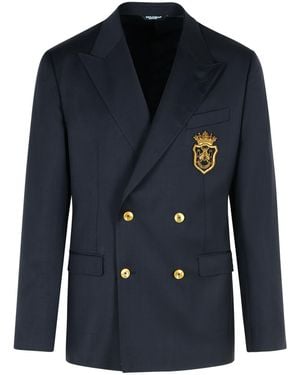 Dolce & Gabbana Double-Breasted Jacket With Patch - Blue