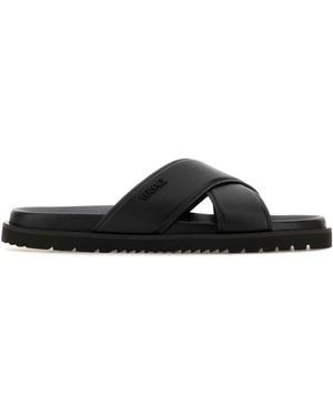 Versace Leather Slippers - Black