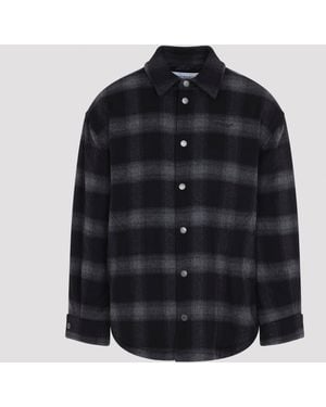 Off-White c/o Virgil Abloh Flannel Wool Overshirt Padded Coat - Black