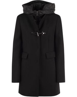 Fay Virgin Wool And Cashmere Blend Coat With Padded Hood - Black