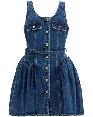 Self-Portrait Flared Denim Mini Dress With A - Blue
