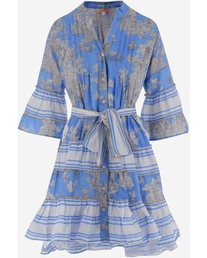 PEP'S CANNES Baumwollkleid mit Blumendruck - Blau
