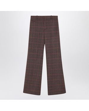 Chloé Flared Chequered Wool Trousers - Brown