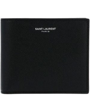 Saint Laurent Portefeuille en cuir imprimé logo Paris - Noir