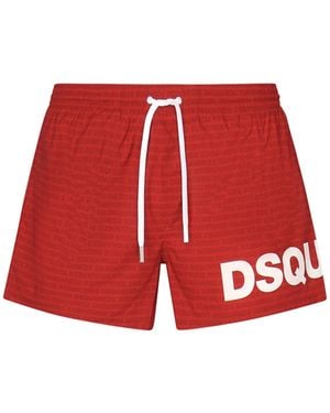 DSquared² Red Logo Midi Swim Shorts - Rood