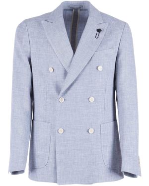 Lardini Roma Jacket Virgin Wool Linen Single Breasted - Blue